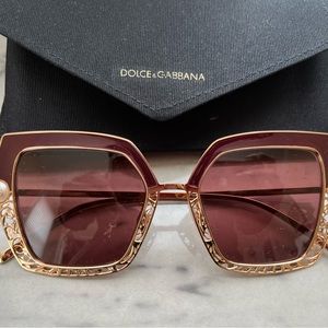 Ruby and gold Dolce and Gabbana sunglasses with pearl accent